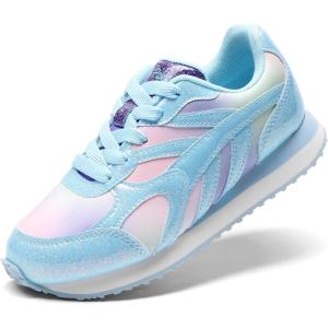 DREAM PAIRS Girls Sneakers Lace-up Tennis Running Casual Footwear LilLegends Lightweight Classic Walking Shoes for Little/Big Kid(Rainbow/Blue)
