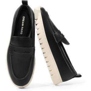 DREAM PAIRS Women’s Arch Support Slip On Loafers(Black-pu)
