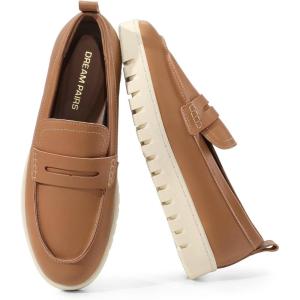 DREAM PAIRS Women’s Arch Support Slip On Loafers(Brown-pu)