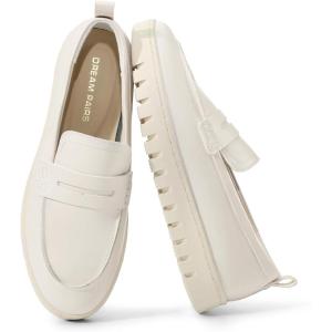 DREAM PAIRS Women’s Arch Support Slip On Loafers(White-pu)
