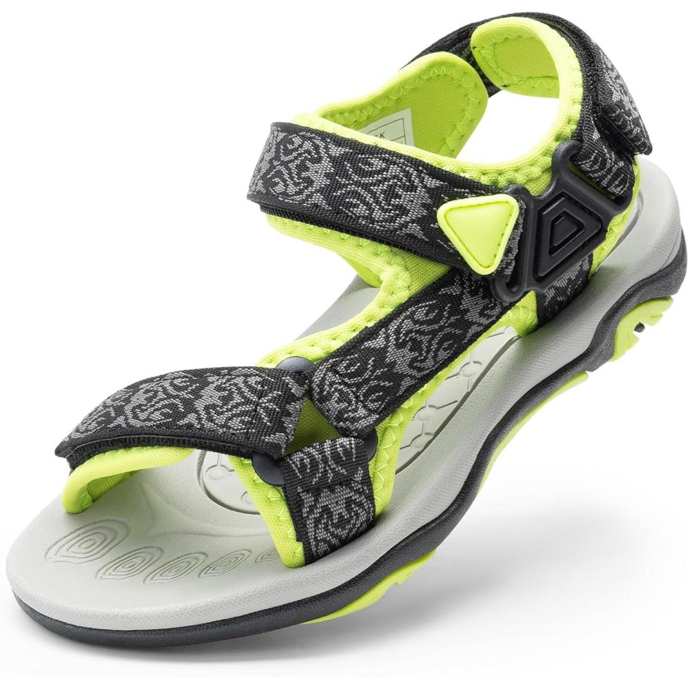 image:imageDREAM PAIRS Boys Girls Sandals Kids Adventurous LightWeight Adjustable Straps Summer Water Shoes ToddlerLittle KidBig KidGreyGreen