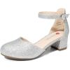 DREAM PAIRS Girls Dress Shoes Closed Toe High Heels Ankle Strap Toddler Little Big Kid Wedding Flower Party Pump(All Silver)