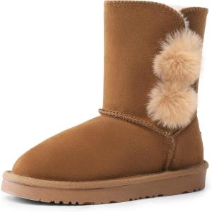 DREAM PAIRS Girls Boots Kids Boys Winter Snow Mid Calf Boots Faux Fur Lined FuzzyChic Kid’s Lolly for Little Kid/Big Kid(Chesnut)