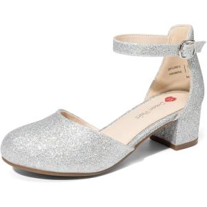 DREAM PAIRS Girls Dress Shoes Closed Toe High Heels Ankle Strap Toddler Little Big Kid Wedding Flower Party Pump(All Silver)