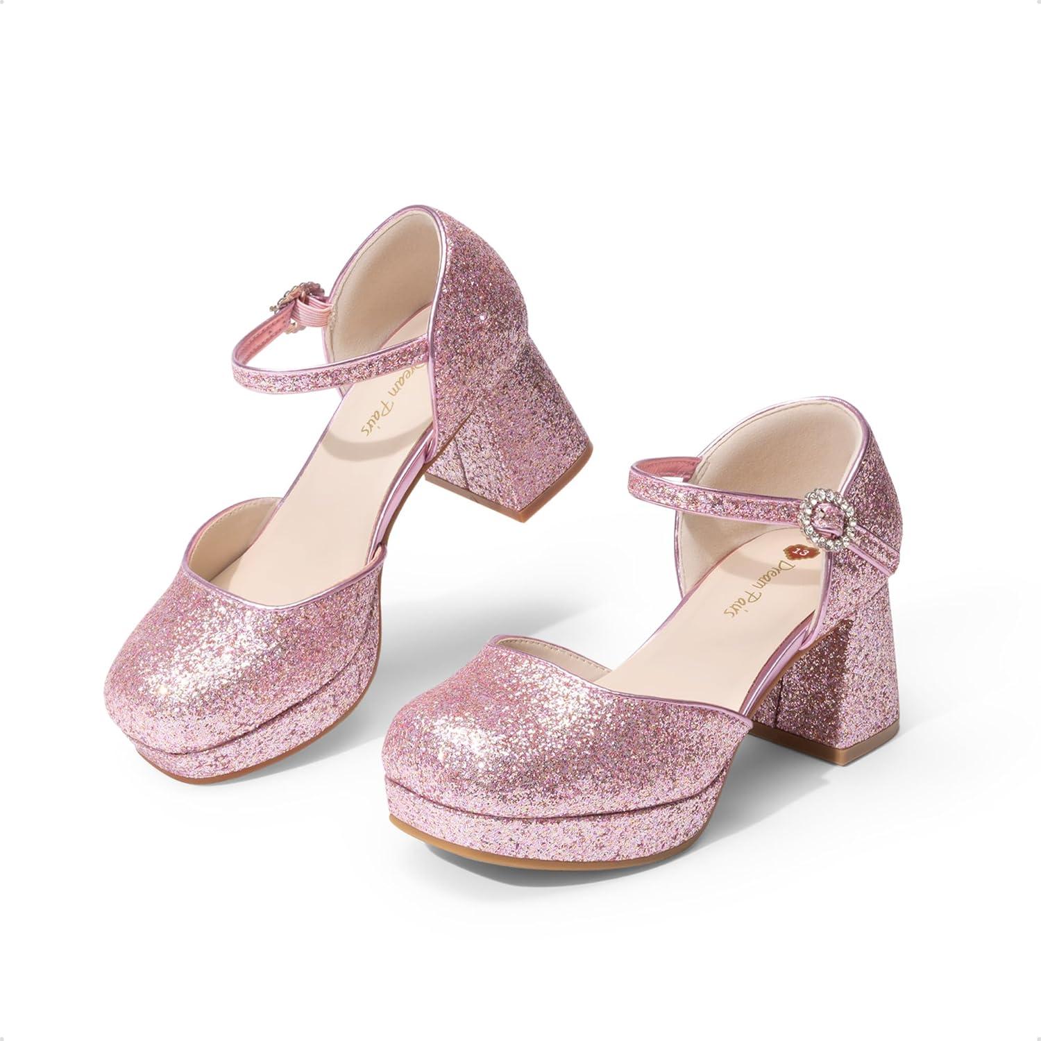image:imageDREAM PAIRS Girls Dress Shoes Closed Toe Platform High Heels Ankle Strap Party Wedding Flower Pump for Little Big KidPink