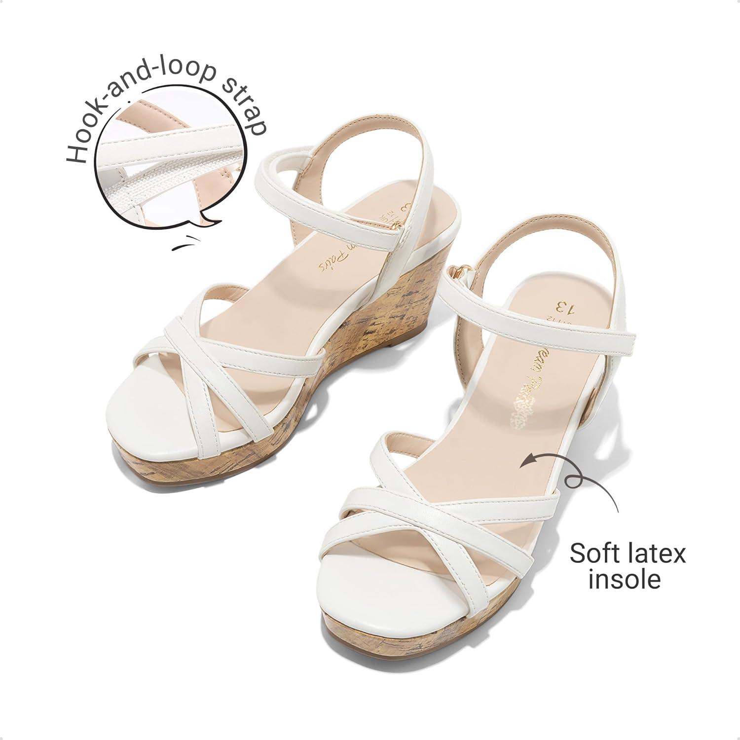 image:imageDREAM PAIRS Girls Wedge Sandals Flatform Open Toe Summer Platform Sandals Flower Wedding Party for Little KidBig KidWhitev