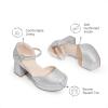 DREAM PAIRS Girls Dress Shoes Closed Toe Platform High Heels Ankle Strap Party Wedding Flower Pump for Little Big Kid(Silver)
