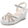 DREAM PAIRS Girls Wedge Sandals Flatform Open Toe Summer Platform Sandals Flower Wedding Party for Little Kid/Big Kid(Silver-v)