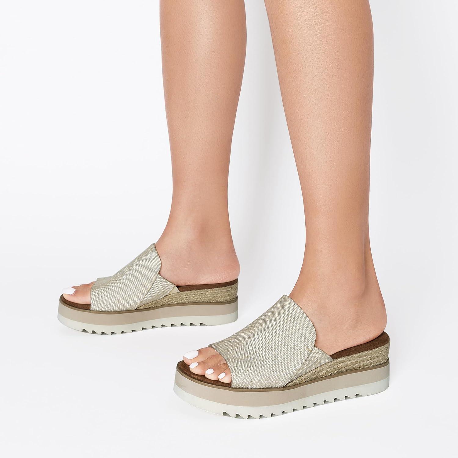 image:imageDREAM PAIRS Platform Sandals Women Slipon Espadrille Bohemia Wedge Sandals Comfort Dressy Summer Open Toe Canvas Slides for Womens Outdoor and BeachNaturalcanvas