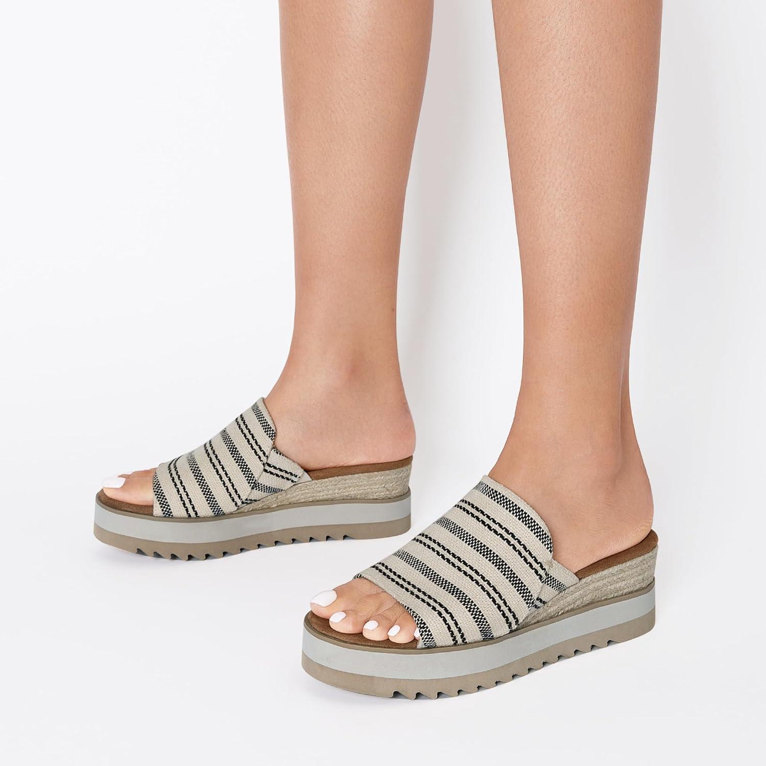 image:imageDREAM PAIRS Platform Sandals Women Slipon Espadrille Bohemia Wedge Sandals Comfort Dressy Summer Open Toe Canvas Slides for Womens Outdoor and BeachNaturalfabric