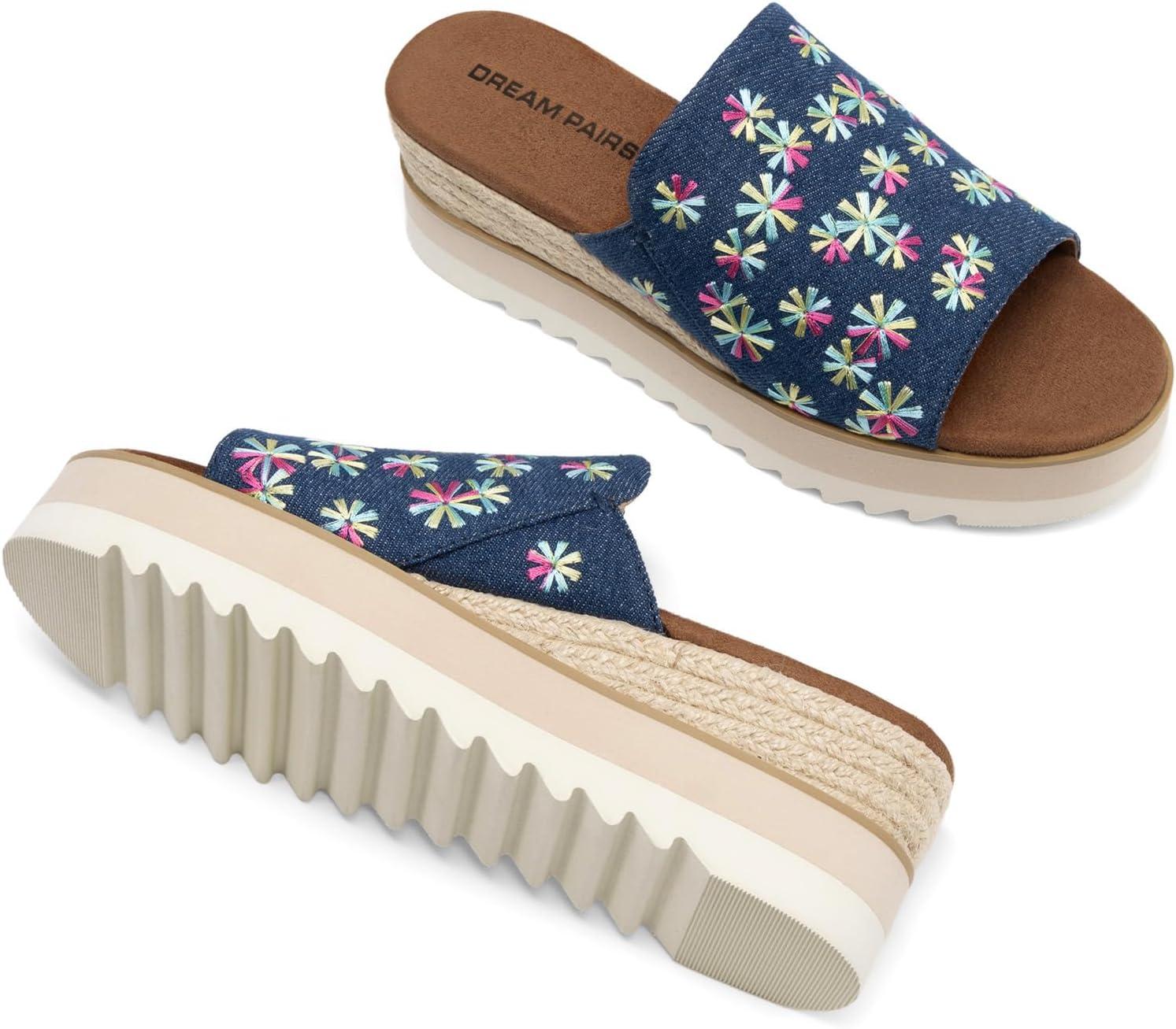 image:imageDREAM PAIRS Platform Sandals Women Slipon Espadrille Bohemia Wedge Sandals Comfort Dressy Summer Open Toe Canvas Slides for Womens Outdoor and BeachNavy Multi