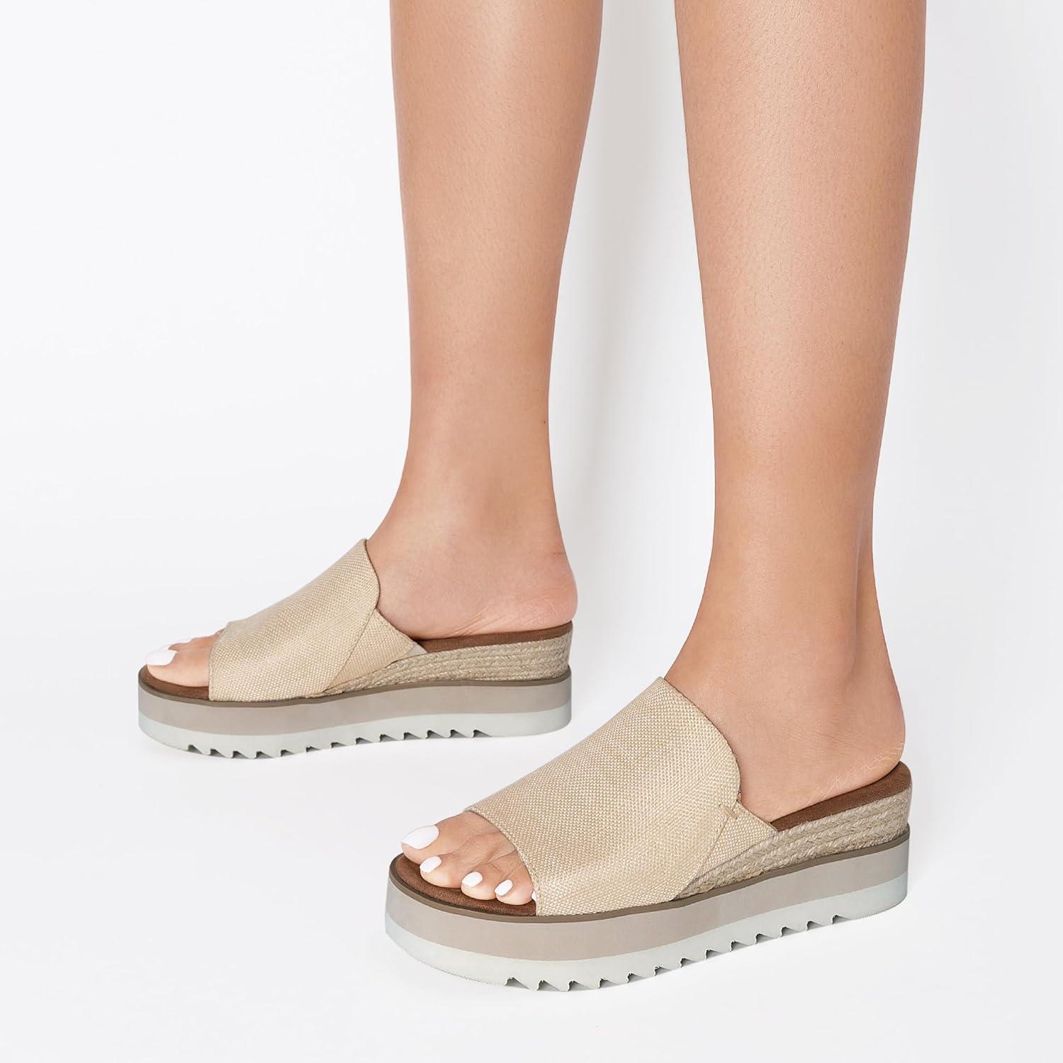 image:imageDREAM PAIRS Platform Sandals Women Slipon Espadrille Bohemia Wedge Sandals Comfort Dressy Summer Open Toe Canvas Slides for Womens Outdoor and BeachNude