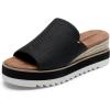 DREAM PAIRS Platform Sandals Women Slip-on Espadrille Bohemia Wedge Sandals, Comfort Dressy Summer Open Toe Canvas Slides for Women’s Outdoor and Beach(Black)