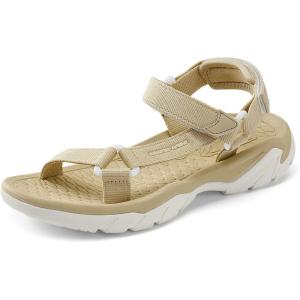 DREAM PAIRS Hiking Sandals Women, Comfortable Walking Sandals With Adjustable Hook And Loop Strap, Quick-Drying Sports Summer Beach Outdoor Light Weight Water Shoes(Beige)