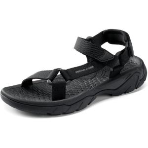 DREAM PAIRS Hiking Sandals Women, Comfortable Walking Sandals With Adjustable Hook And Loop Strap, Quick-Drying Sports Summer Beach Outdoor Light Weight Water Shoes(All Black)
