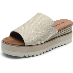 DREAM PAIRS Platform Sandals Women Slip-on Espadrille Bohemia Wedge Sandals, Comfort Dressy Summer Open Toe Canvas Slides for Women’s Outdoor and Beach(Natural-canvas)