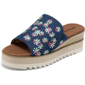 DREAM PAIRS Platform Sandals Women Slip-on Espadrille Bohemia Wedge Sandals, Comfort Dressy Summer Open Toe Canvas Slides for Women’s Outdoor and Beach(Navy Multi)