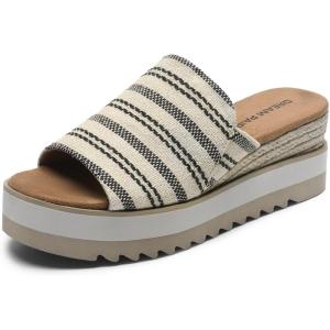 DREAM PAIRS Platform Sandals Women Slip-on Espadrille Bohemia Wedge Sandals, Comfort Dressy Summer Open Toe Canvas Slides for Women’s Outdoor and Beach(Natural-fabric)