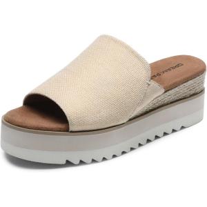 DREAM PAIRS Platform Sandals Women Slip-on Espadrille Bohemia Wedge Sandals, Comfort Dressy Summer Open Toe Canvas Slides for Women’s Outdoor and Beach(Nude)