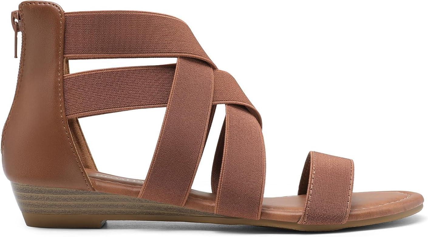 image:imageDREAM PAIRS Womens Elastic Ankle Strap Low Wedges SandalsDark Brownelastic