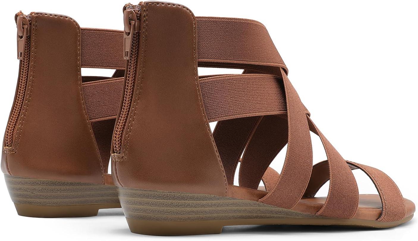 image:imageDREAM PAIRS Womens Elastic Ankle Strap Low Wedges SandalsDark Brownelastic