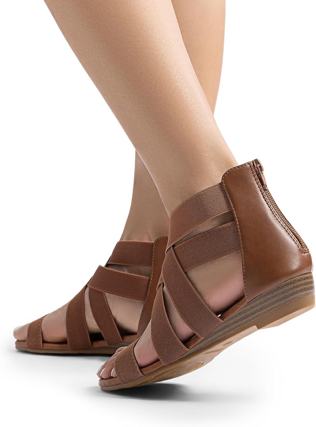 image:imageDREAM PAIRS Womens Elastic Ankle Strap Low Wedges SandalsDark Brownelastic