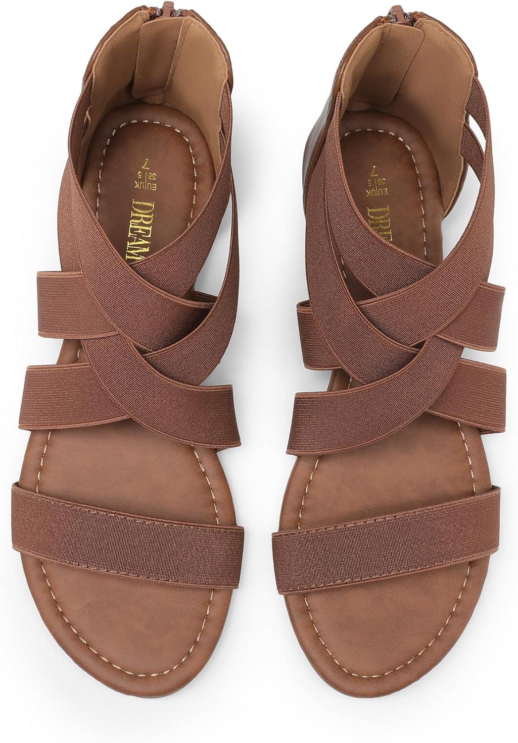 image:imageDREAM PAIRS Womens Elastic Ankle Strap Low Wedges SandalsDark Brownelastic