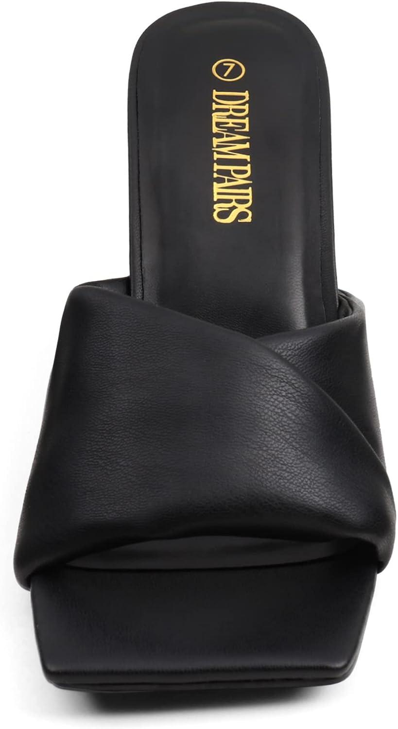 image:imageDREAM PAIRS Womens High Stilettos Heels Mules Open Square Toe Slip On Comfort Sexy Dress Pumps Sandals Fashion Casual Prom Dress ShoesBlack