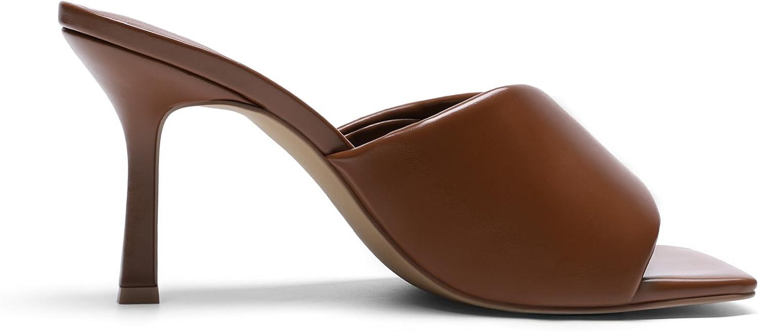 image:imageDREAM PAIRS Womens High Stilettos Heels Mules Open Square Toe Slip On Comfort Sexy Dress Pumps Sandals Fashion Casual Prom Dress ShoesBrown