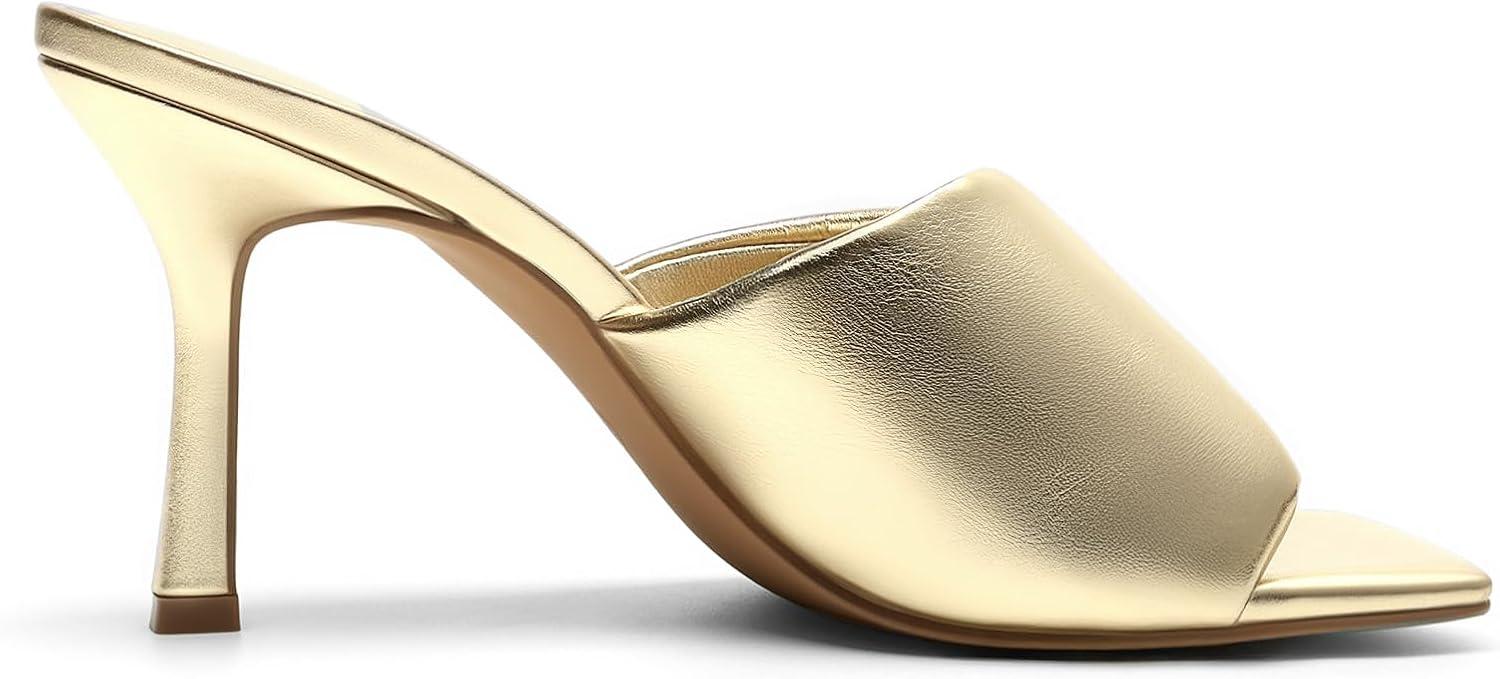 image:imageDREAM PAIRS Womens High Stilettos Heels Mules Open Square Toe Slip On Comfort Sexy Dress Pumps Sandals Fashion Casual Prom Dress ShoesLight Gold