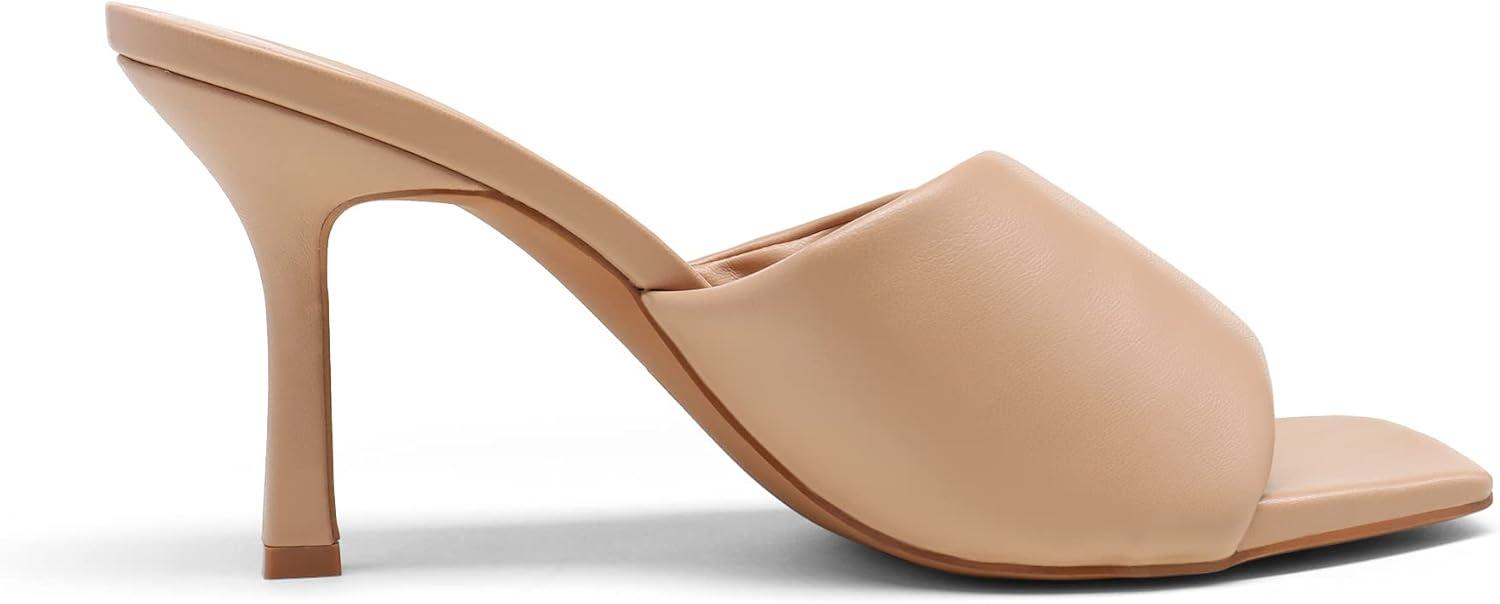 image:imageDREAM PAIRS Womens High Stilettos Heels Mules Open Square Toe Slip On Comfort Sexy Dress Pumps Sandals Fashion Casual Prom Dress ShoesNude