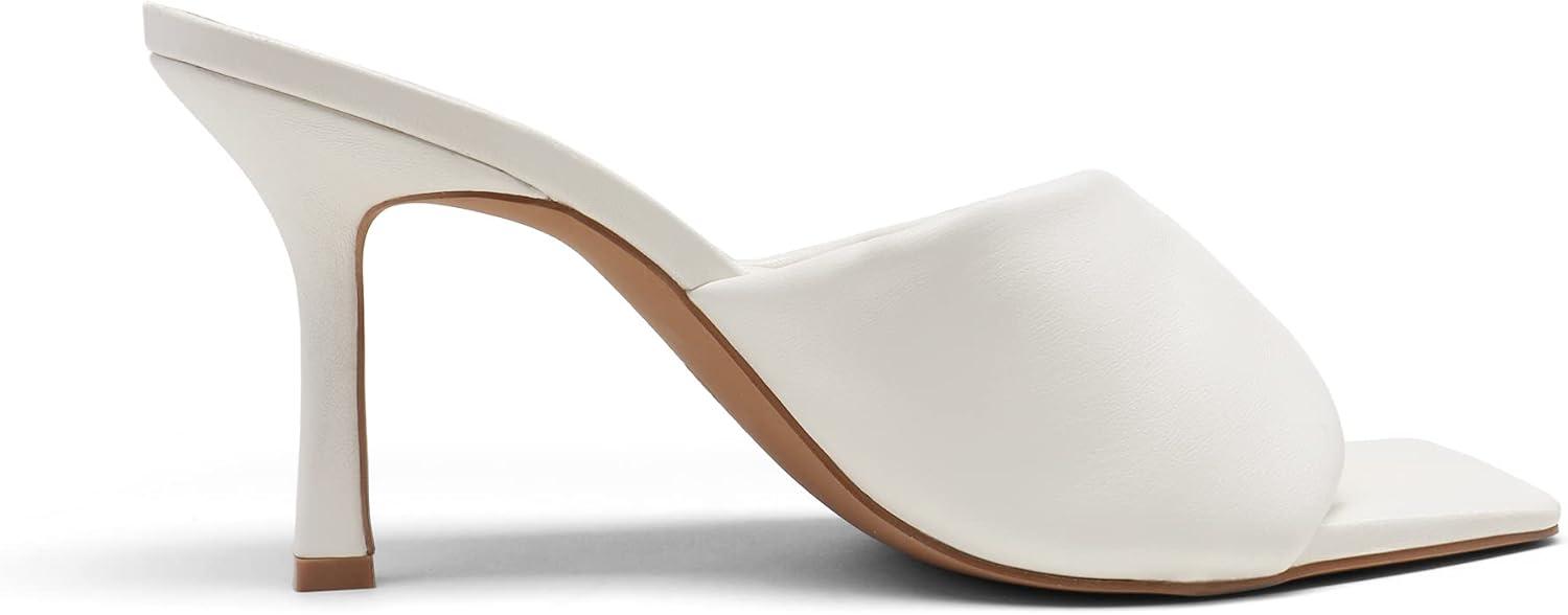 image:imageDREAM PAIRS Womens High Stilettos Heels Mules Open Square Toe Slip On Comfort Sexy Dress Pumps Sandals Fashion Casual Prom Dress ShoesWhite