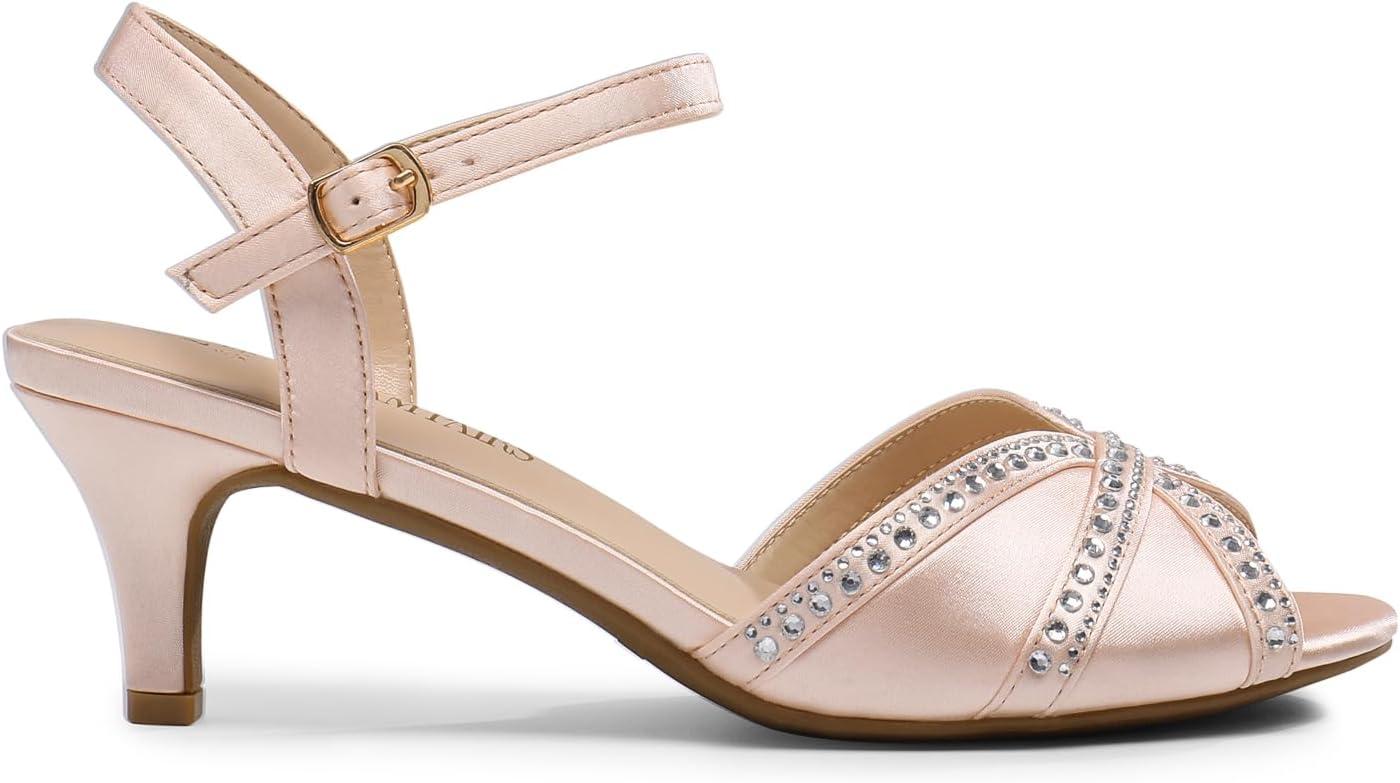image:imageDREAM PAIRS Womens Nina Low Heel Pump SandalsChampagnesatin