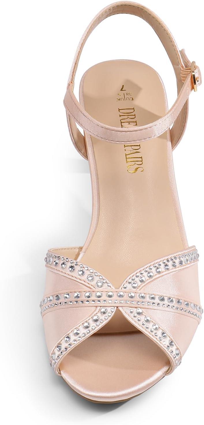 image:imageDREAM PAIRS Womens Nina Low Heel Pump SandalsChampagnesatin