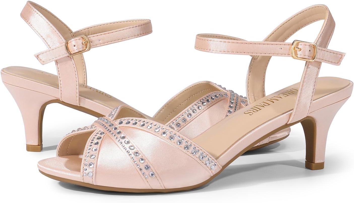 image:imageDREAM PAIRS Womens Nina Low Heel Pump SandalsChampagnesatin