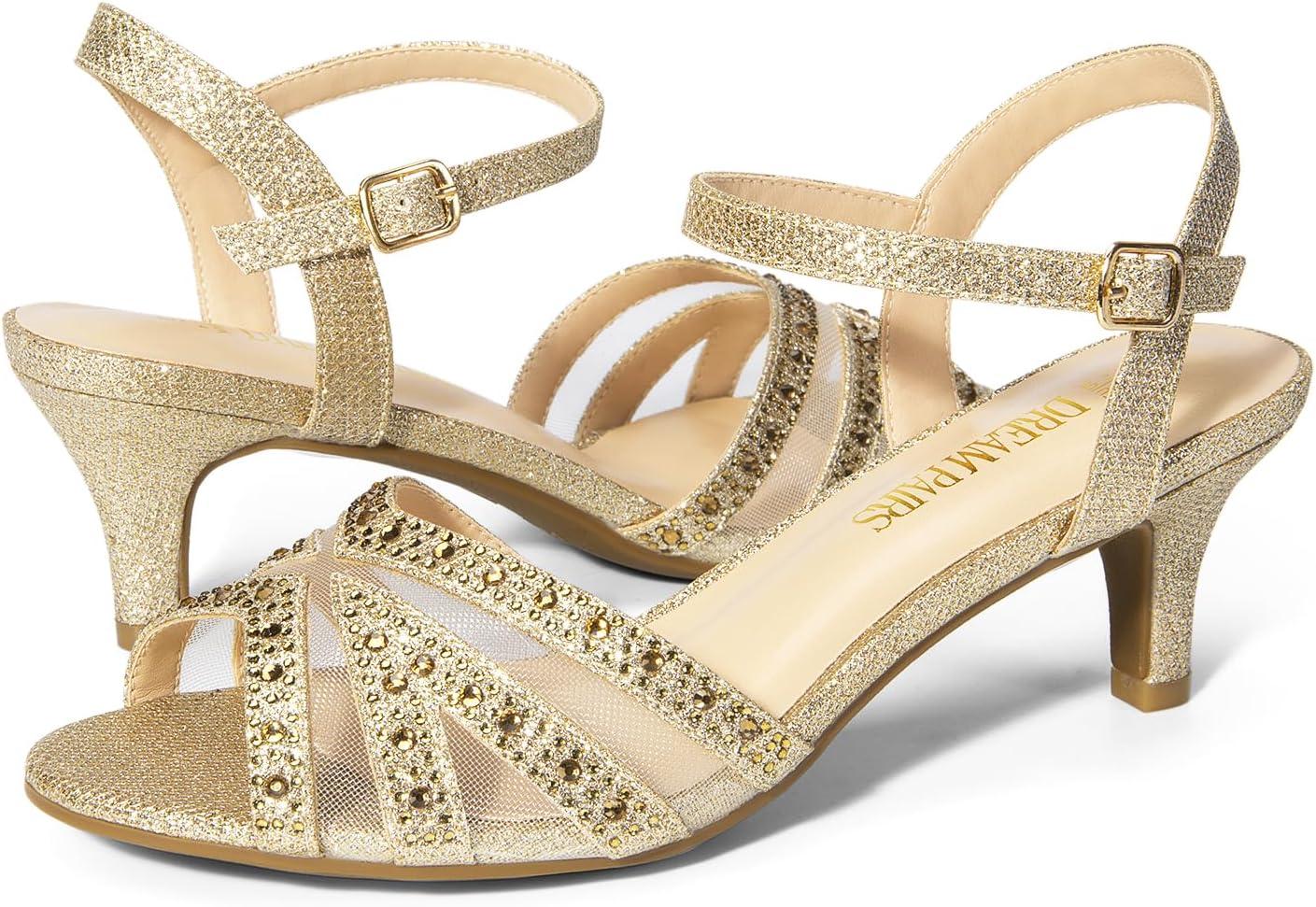 image:imageDREAM PAIRS Womens Nina Low Heel Pump SandalsSparkling Gold