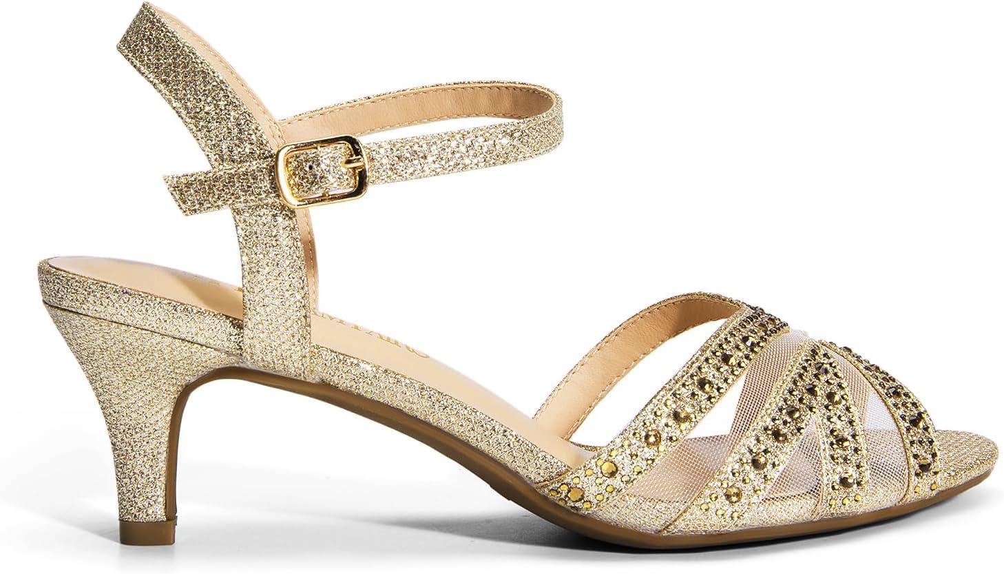 image:imageDREAM PAIRS Womens Nina Low Heel Pump SandalsSparkling Gold
