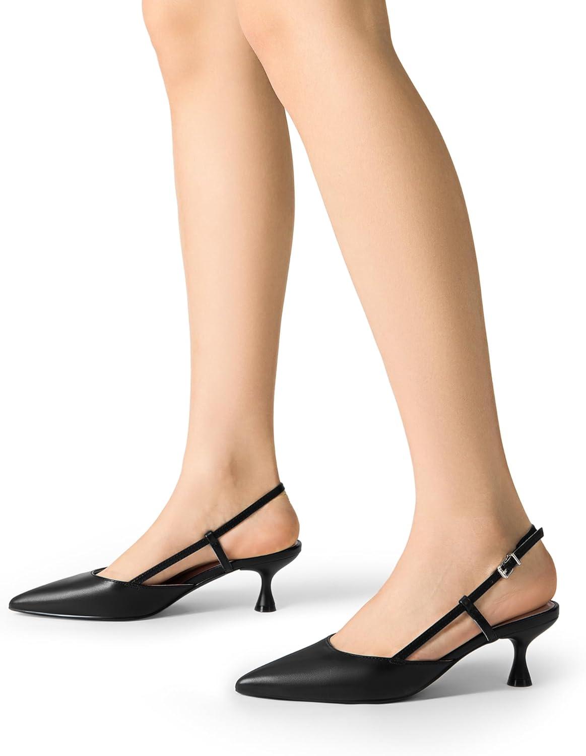 image:imageDREAM PAIRS Womens Slingback Kitten Heels Closed Pointed Toe Low Stiletto Heels Dress Bridal Party Wedding Pumps ShoesBlack