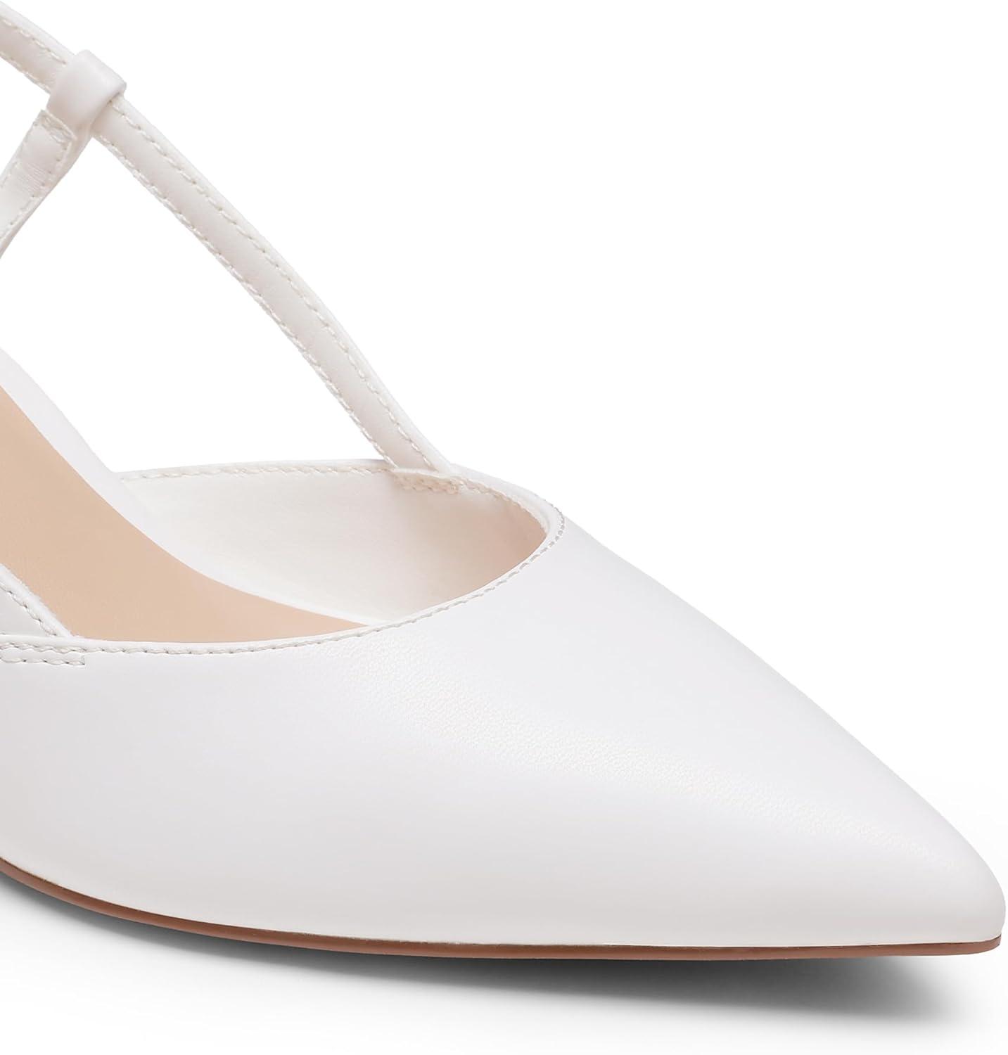 image:imageDREAM PAIRS Womens Slingback Kitten Heels Closed Pointed Toe Low Stiletto Heels Dress Bridal Party Wedding Pumps ShoesWhite