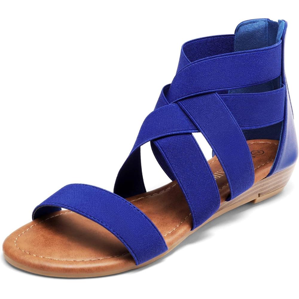 image:imageDREAM PAIRS Womens Elastic Ankle Strap Low Wedges SandalsRoyalBlue