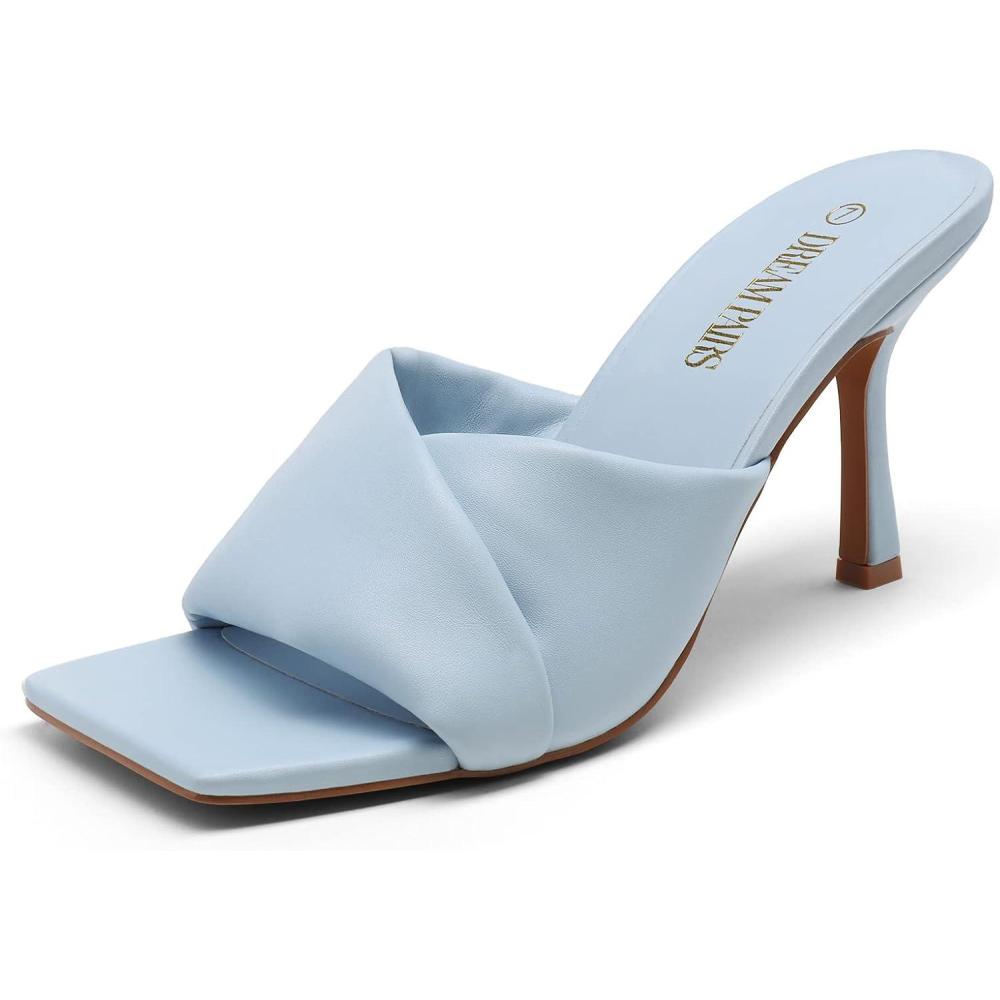 image:imageDREAM PAIRS Womens High Stilettos Heels Mules Open Square Toe Slip On Comfort Sexy Dress Pumps Sandals Fashion Casual Prom Dress ShoesBabyBlue