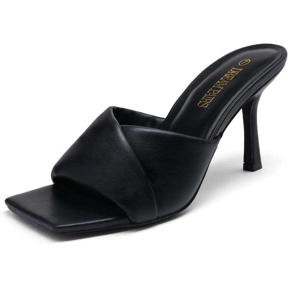image:imageDREAM PAIRS Womens High Stilettos Heels Mules Open Square Toe Slip On Comfort Sexy Dress Pumps Sandals Fashion Casual Prom Dress ShoesBlack