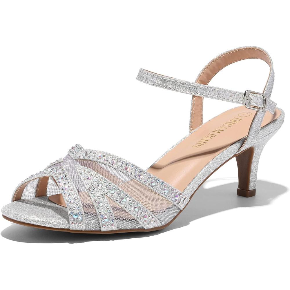 image:imageDREAM PAIRS Womens Nina Low Heel Pump Sandals166silver