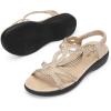 DREAM PAIRS Women’s Comfort Dressy Rhinestone Summer Beach Sandals Slip-on Flat Walking Orthopedic Sandals with Elastica Back Strap(Gold)