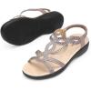 DREAM PAIRS Women’s Comfort Dressy Rhinestone Summer Beach Sandals Slip-on Flat Walking Orthopedic Sandals with Elastica Back Strap(Grey)