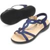 DREAM PAIRS Women’s Comfort Dressy Rhinestone Summer Beach Sandals Slip-on Flat Walking Orthopedic Sandals with Elastica Back Strap(Navy)