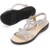 DREAM PAIRS Women’s Comfort Dressy Rhinestone Summer Beach Sandals Slip-on Flat Walking Orthopedic Sandals with Elastica Back Strap(Silver)