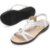 DREAM PAIRS Women’s Comfort Dressy Rhinestone Summer Beach Sandals Slip-on Flat Walking Orthopedic Sandals with Elastica Back Strap(White)