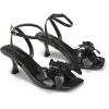 DREAM PAIRS Women’s Flower Wedding Heels Cute Square Toe Slingback Low Kitten Heels Sandals with Ankle Strap(Black-pu)