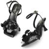 DREAM PAIRS Women’s Flower Wedding Heels Cute Square Toe Slingback Low Kitten Heels Sandals with Ankle Strap(Black-pu)